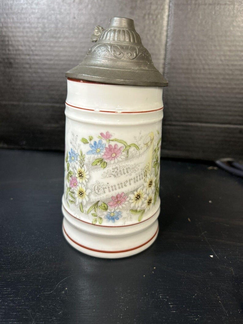 Antique German Milk Glass Lithophane Beer Stein