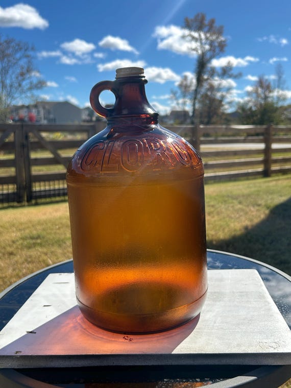 1950s Clorox Amber Glass Jugs, Embossed 1 Gallon & Half Gallon