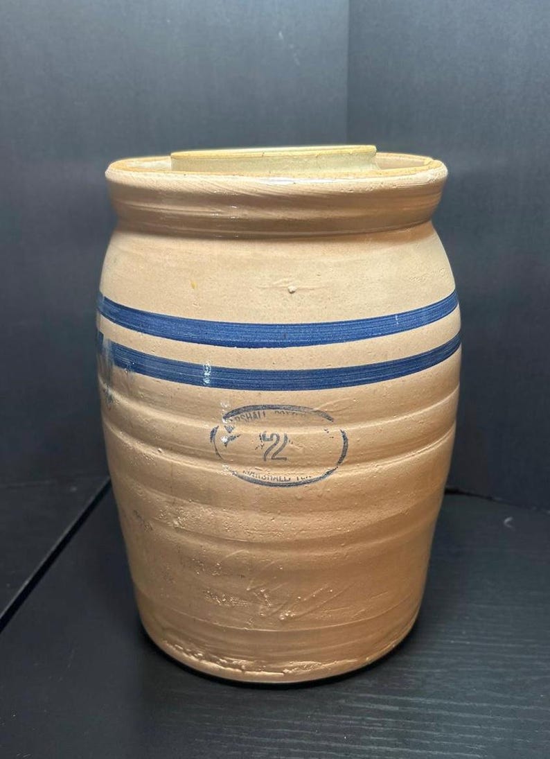 Antique Marshall Pottery 2-Gallon Butter Churn