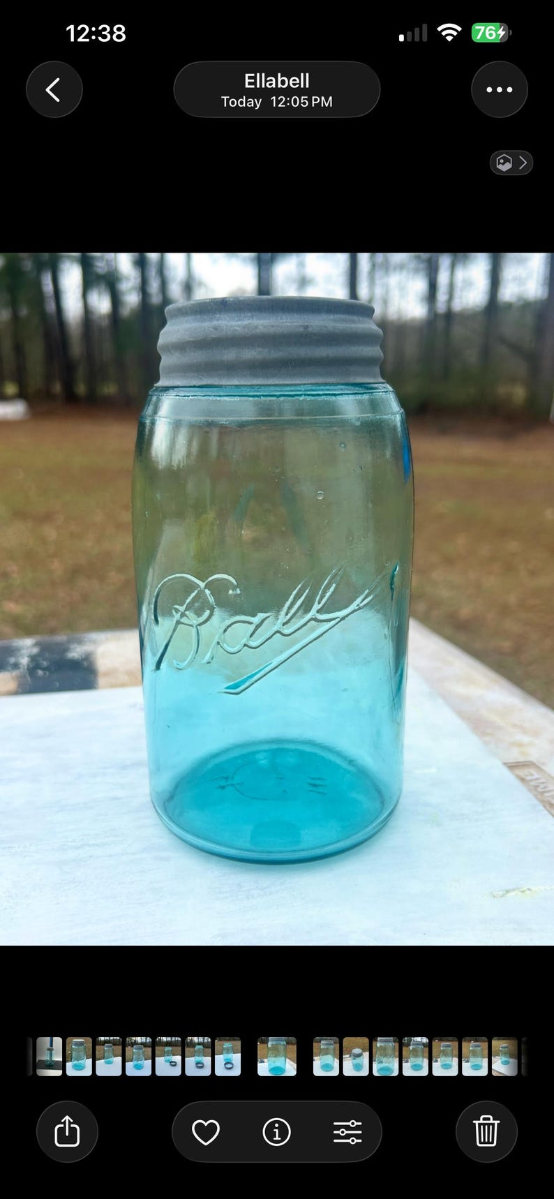 Ball Triple-L Mason Jar Aqua Quart 1900-1910 Three-Loop Script Milk Glass Liner Antique