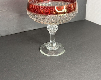 Vintage Indiana Glass Ruby Flash Diamond Point Pedestal Compote Candy Dish. Cute MCM home decor . Glass candy dish. Looks very classy!