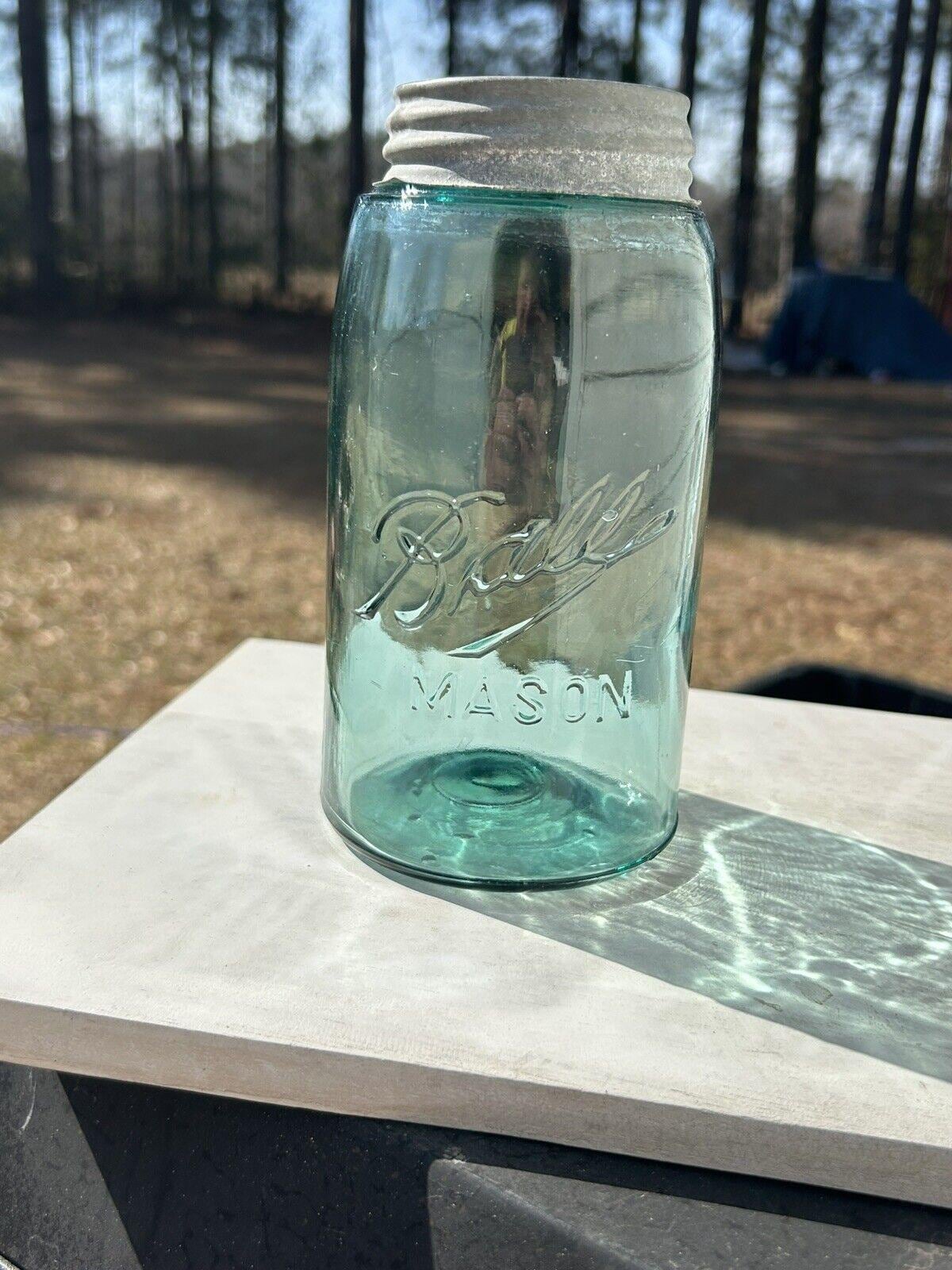 Very rare Antique 1900-1910 BALL Mason w "Triple L" Jar Quart Aqua Blue Glass With air Bubbles. Very hard to find! In great condition !