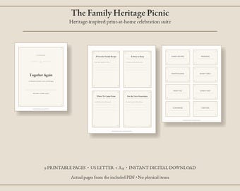 Kit per feste a tema "Picnic di famiglia con tradizioni", stampabile, cartelli, etichette e biglietti per gli ospiti per riunioni di famiglia in stile vintage, download immediato.