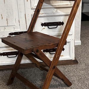 Vintage Solid Oak Folding Chair Vintage Wooden Slat Seat Rustic Farmhouse Primitive Decor Compact Collapsible Wood Chair zdjęcie 1
