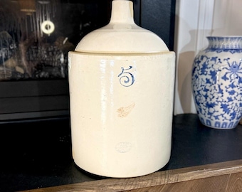 Antique 5 Gallon Red Wing Stoneware Crock Jug – Union Oval Stamp Primitive Farmhouse Salt Glaze Rare Rustic Decor Large Pottery Vessel