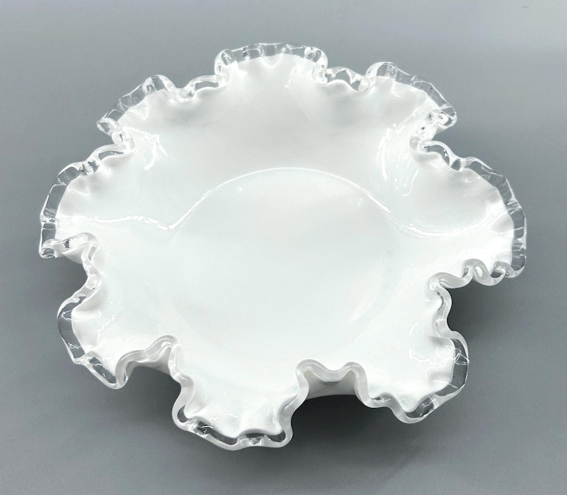 Vintage Fenton Silver Crest Milk Glass Compote Bowl