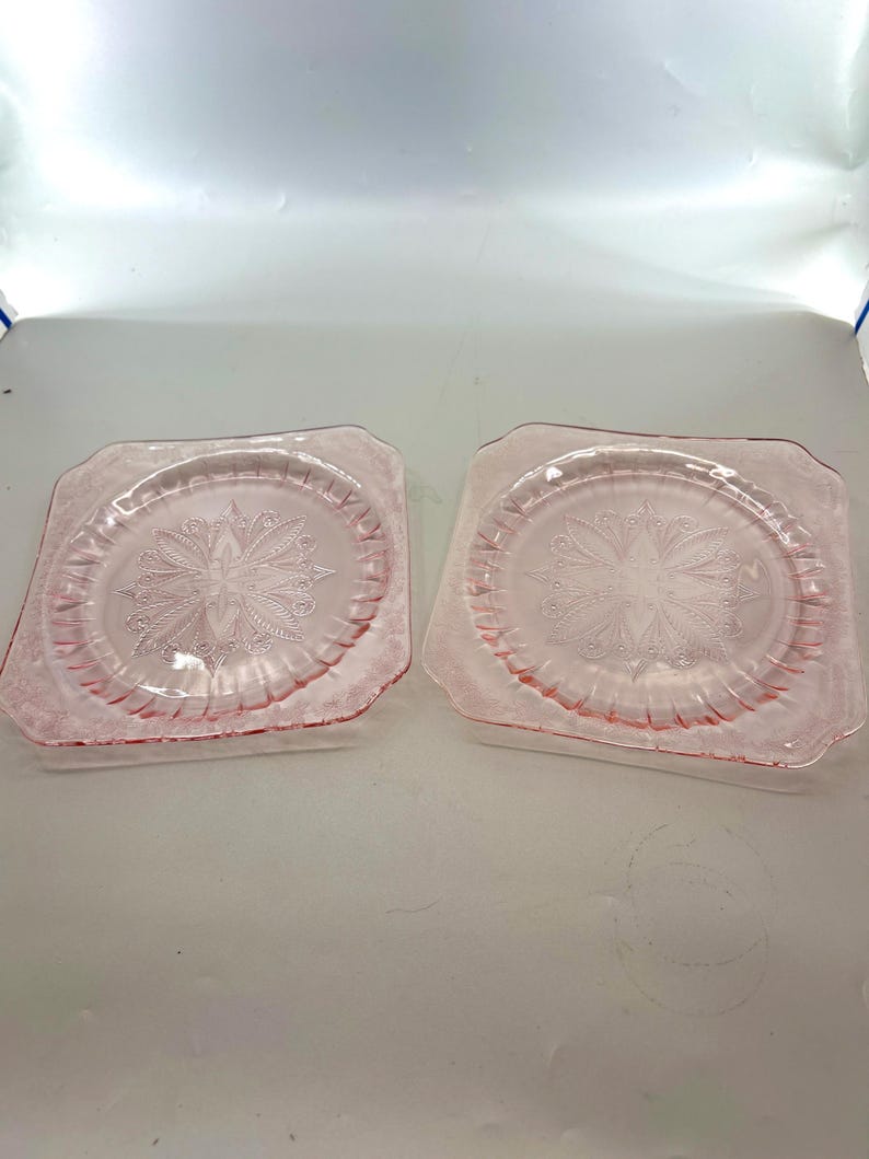 Vintage Pink Depression Glass Plates Set of 2