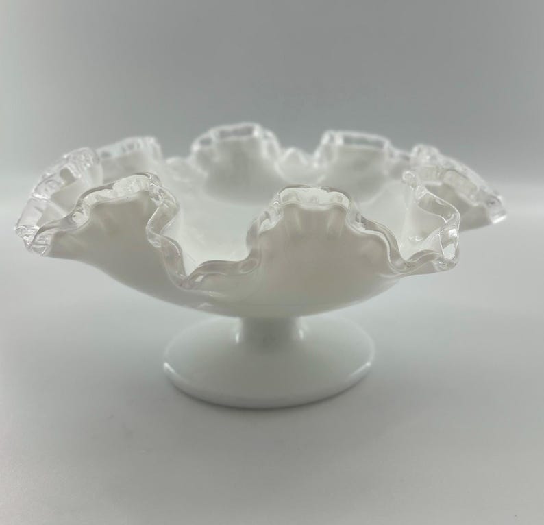 Fenton Silver Crest Milk Glass Compote Bowl