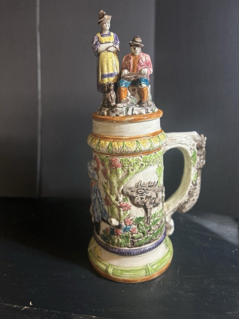 Vintage 1974 Hand-Painted Ceramic Beer Stein