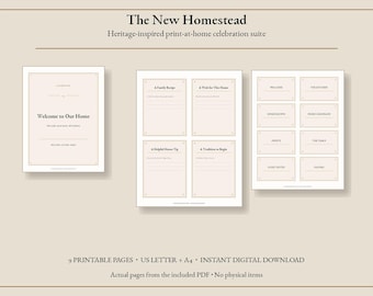 Kit per feste di inaugurazione della casa a tema "New Homestead" stampabile, cartelli, etichette e biglietti per gli ospiti in stile vintage, download immediato.