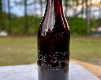 Antique 1910 Huntsville Alabama Coca-Cola Bottle, Cherry Amber Straight-Sided Coke, Double ROOT Error, Root 1069, Near Mint
