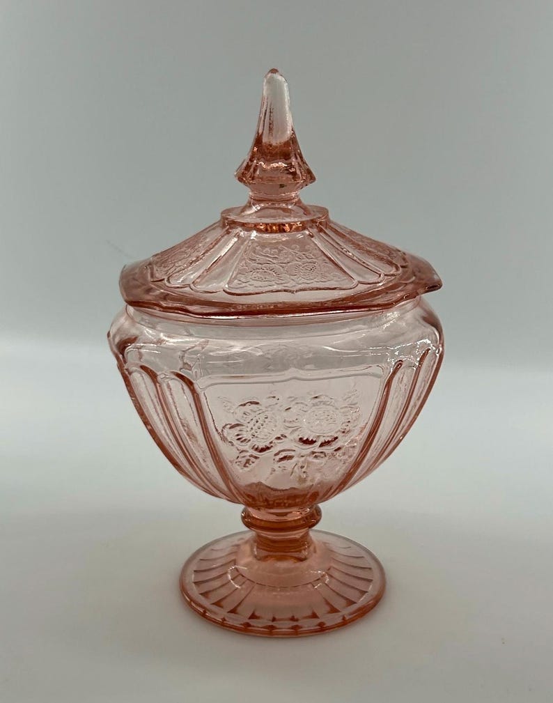 Vintage Pink Pressed Glass Lidded Candy Dish
