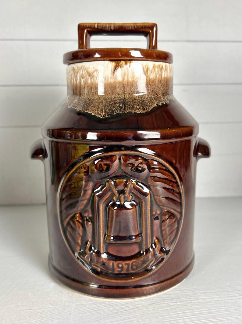 Vintage 1976 Bicentennial Stoneware Crock Canister