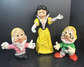 Vintage 1963 Snow White & Seven Dwarfs Rubber Squeak Toy Set, Made in Italy Disney Figurines, Disneyana Collectible