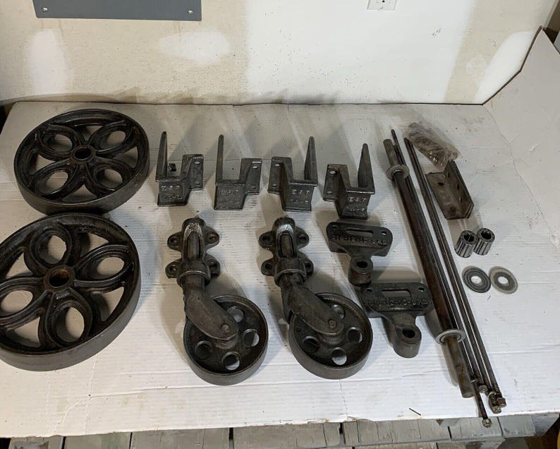 Antique Lineberry Factory Cart Hardware Set with Daisy Wheels