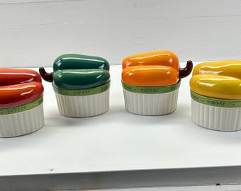 Judy Phipps Ceramic Pepper Ramekin Set • Lidded Kitchen Bowls