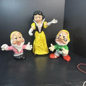 Very rare lot of three Vintage Snow White and the Seven Dwarfs Large rubber squeak toys .Made in Italy. 1963. Great for any Disney collector