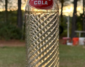 Vintage Double Cola ACL Soda Bottle 16oz | Diamond Swirl Glass | Red Label Mid Century Soda Pop Collectible