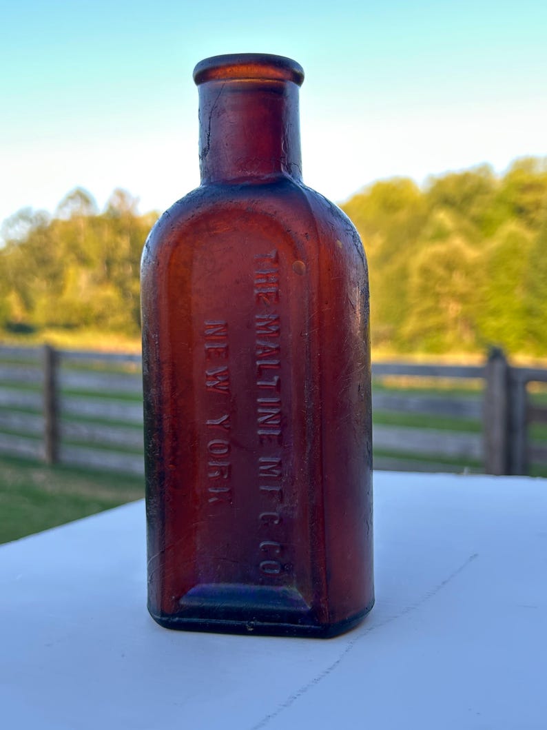 Antique 1890s Maltine Amber Medicine Bottle