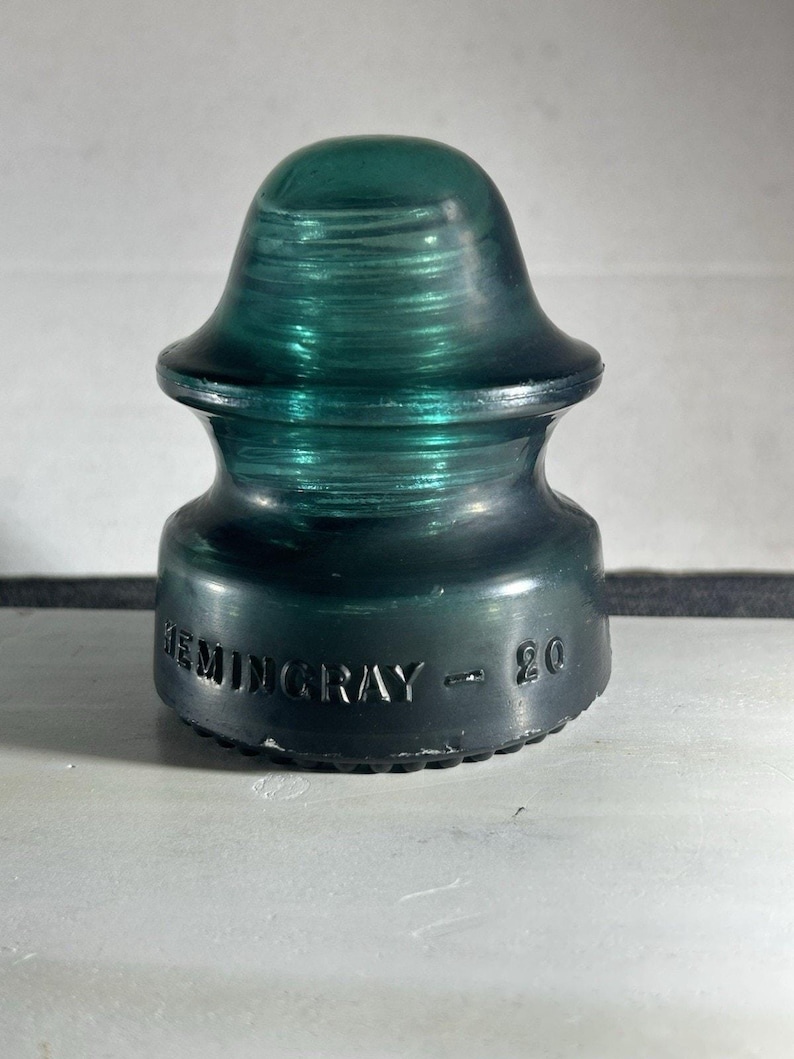Antique Hemingray No. 20 Deep Green Swirl Insulator Chunky Form Hand-Poured Bubbles Swirl Variations