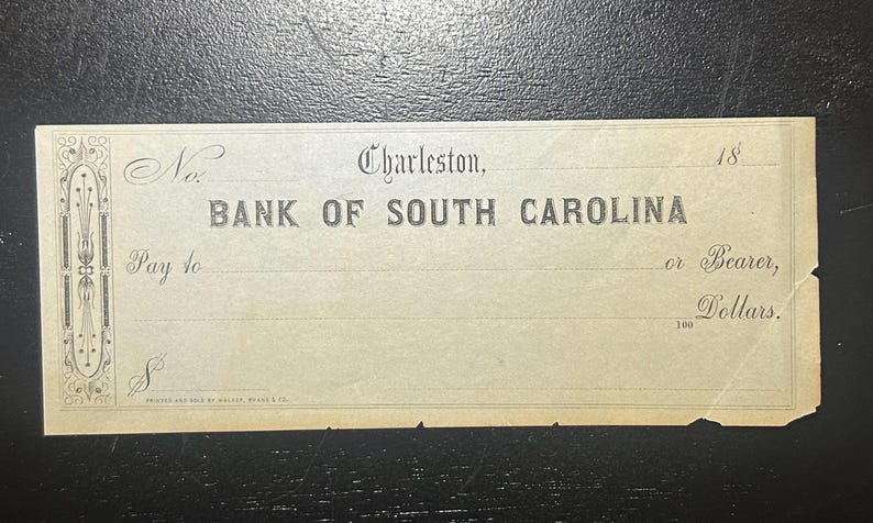 Antique Bank of South Carolina Check