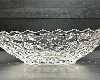 Vintage Fostoria American Crystal Fruit Bowl Clear Cube Pattern Glass Bowl