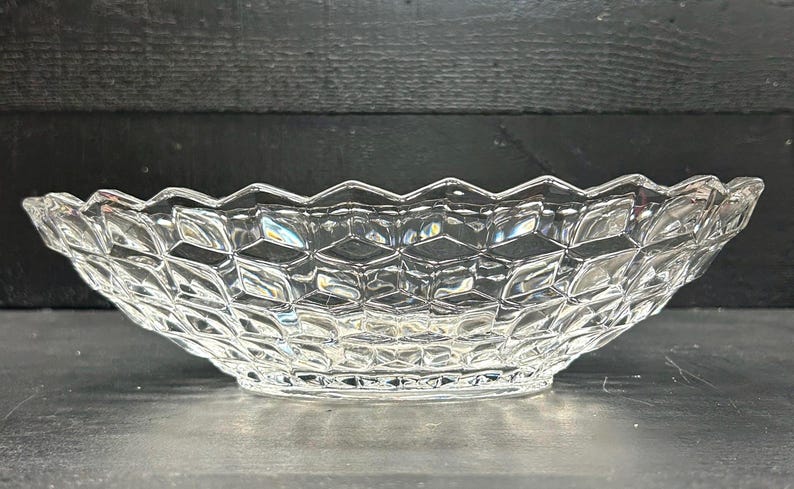 Vintage Fostoria American Crystal Fruit Bowl Clear Cube Pattern Glass Bowl
