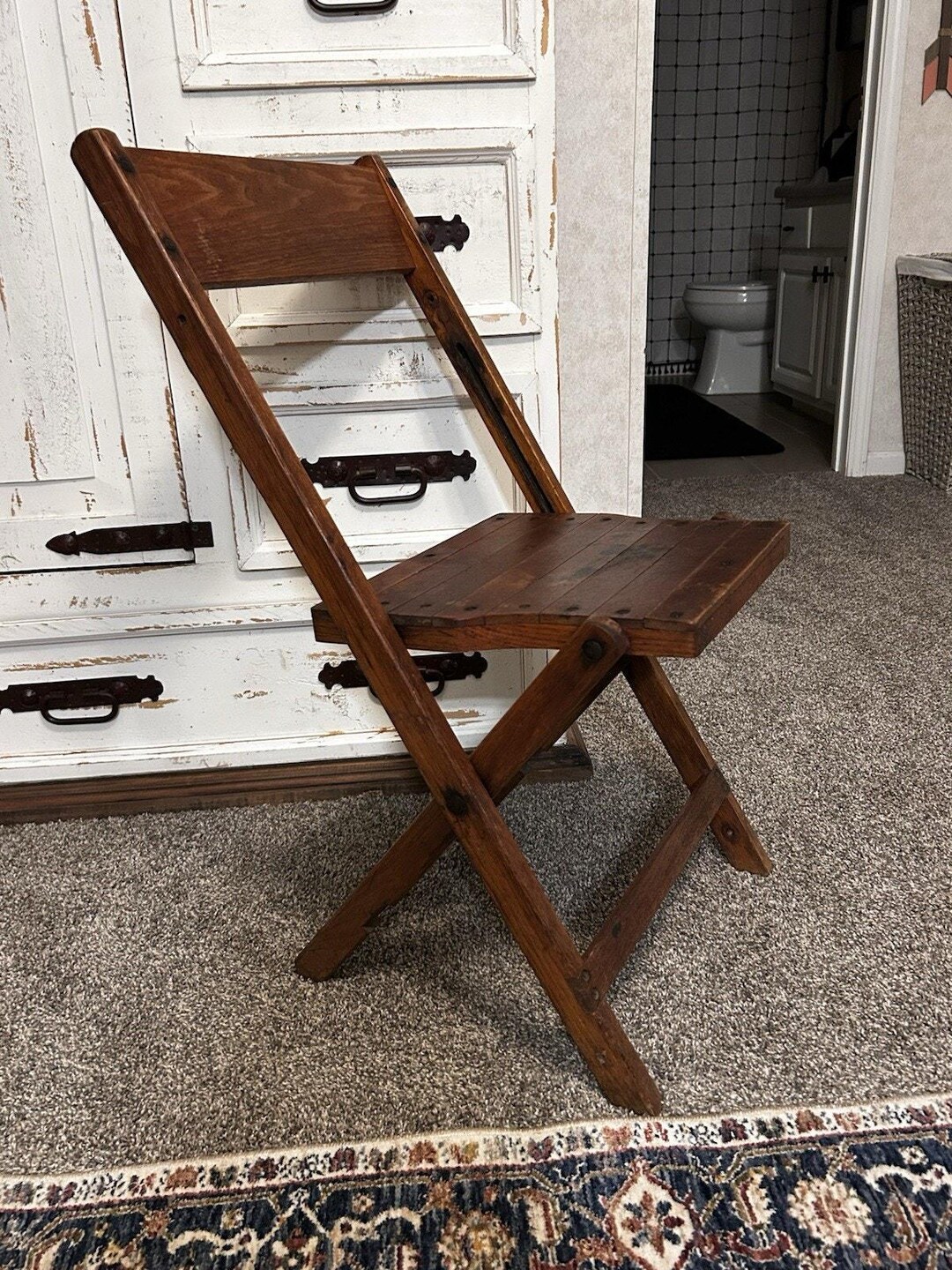 Vintage Solid Oak Folding Chair Vintage Wooden Slat Seat Rustic