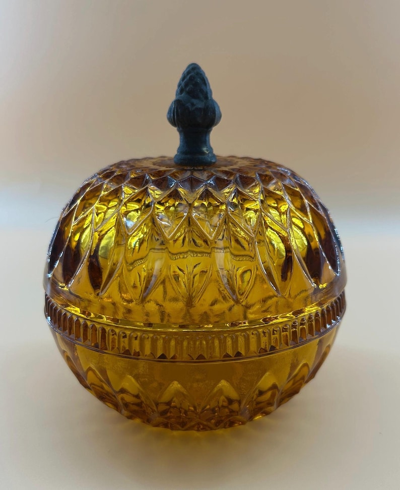 Vintage Indiana Glass Diamond Point Amber Candy Dish
