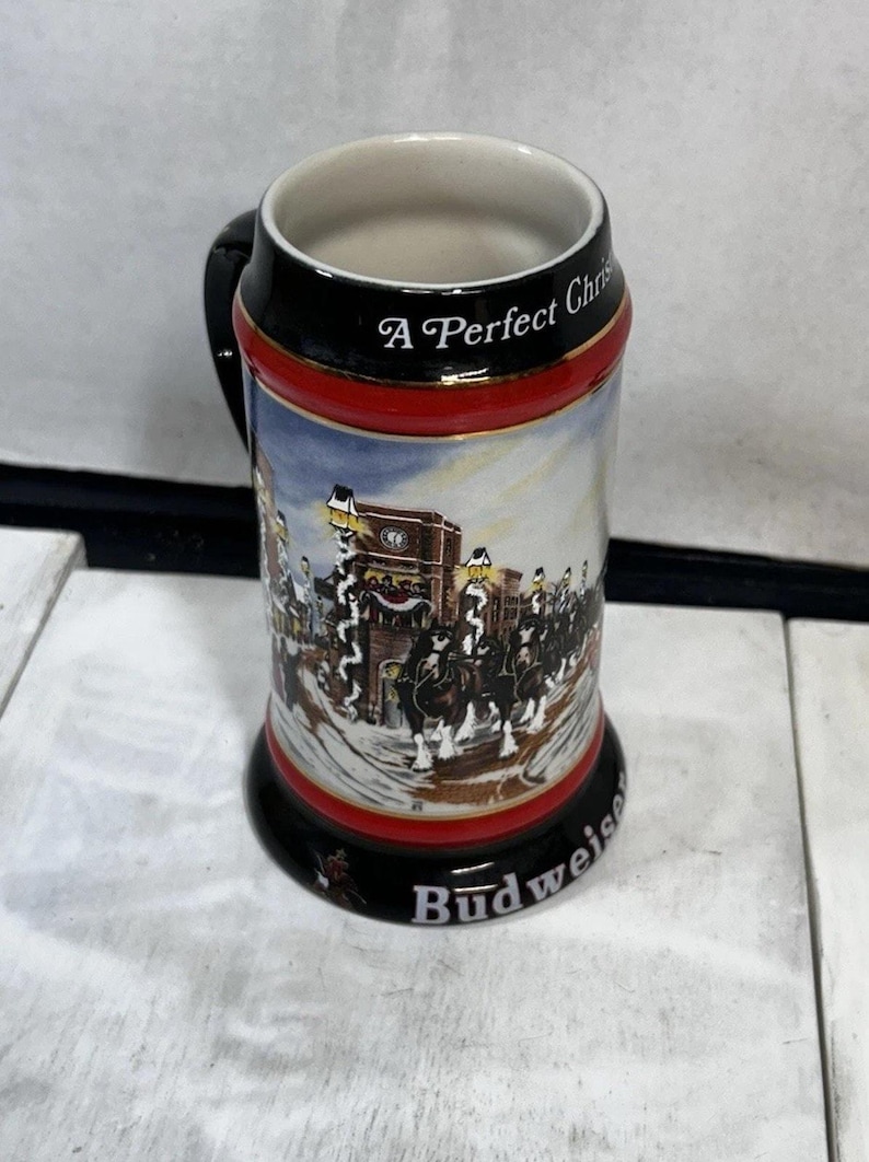 Vintage Budweiser Holiday Stein 1992 Ceramarte Christmas Beer Mug Ceramic Barware Gift