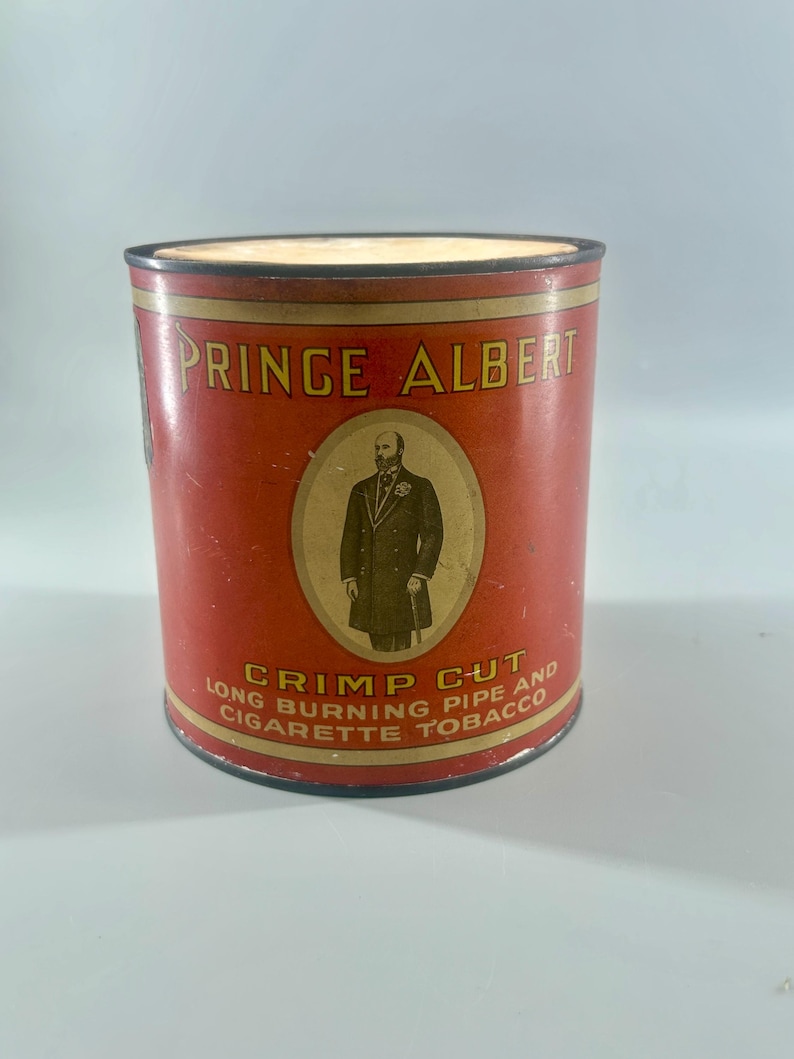 Vintage Prince Albert Tobacco Tin Red Crimp Cut Advertising Can w/ Paper Insert RJR Reynolds