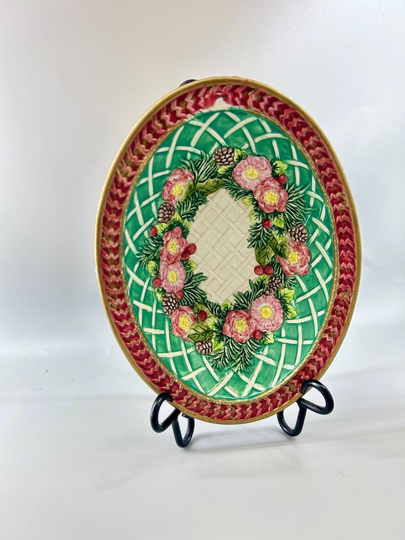 Vintage Fitz & Floyd Christmas Wreath Oval Serving Bowl