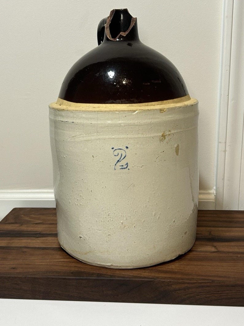 Antique 2-Gallon Stoneware Whiskey Jug