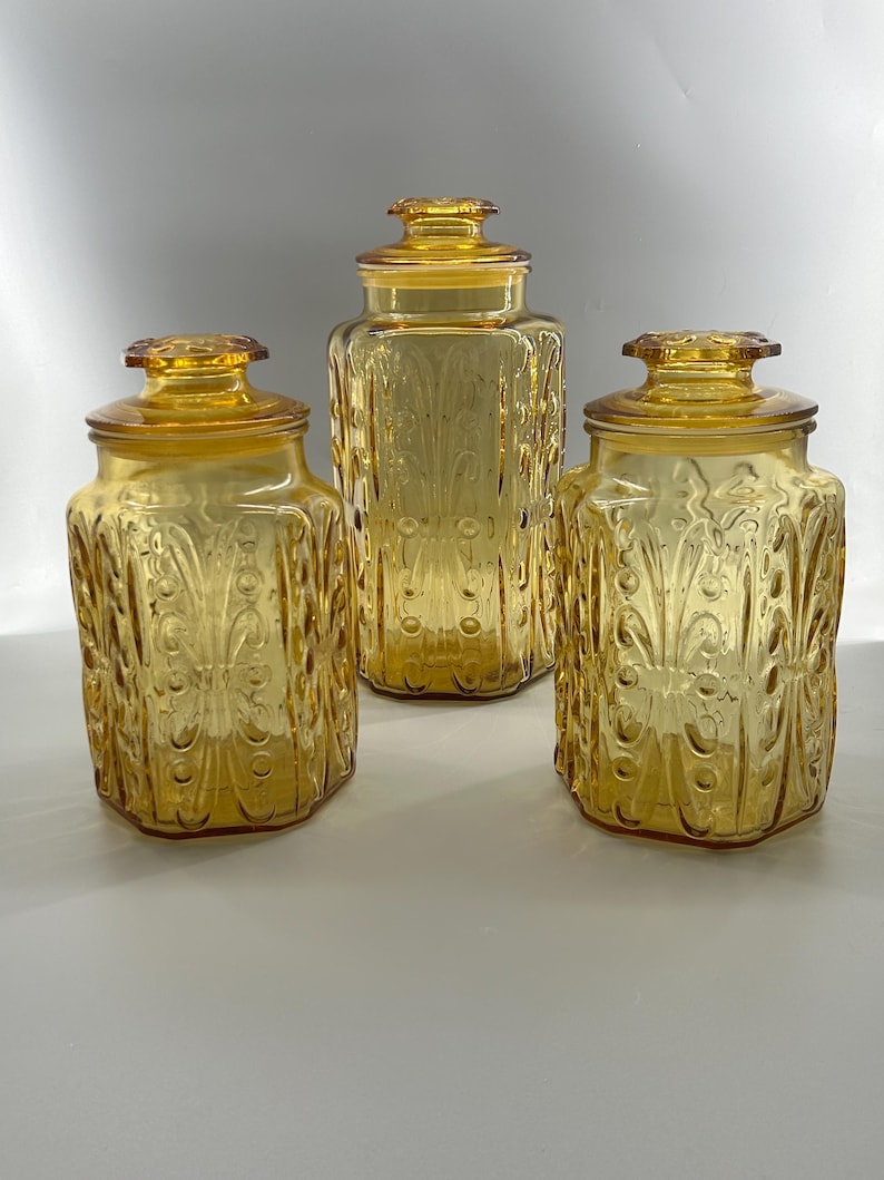 Vintage Indiana Glass Amber Canister Set of 3