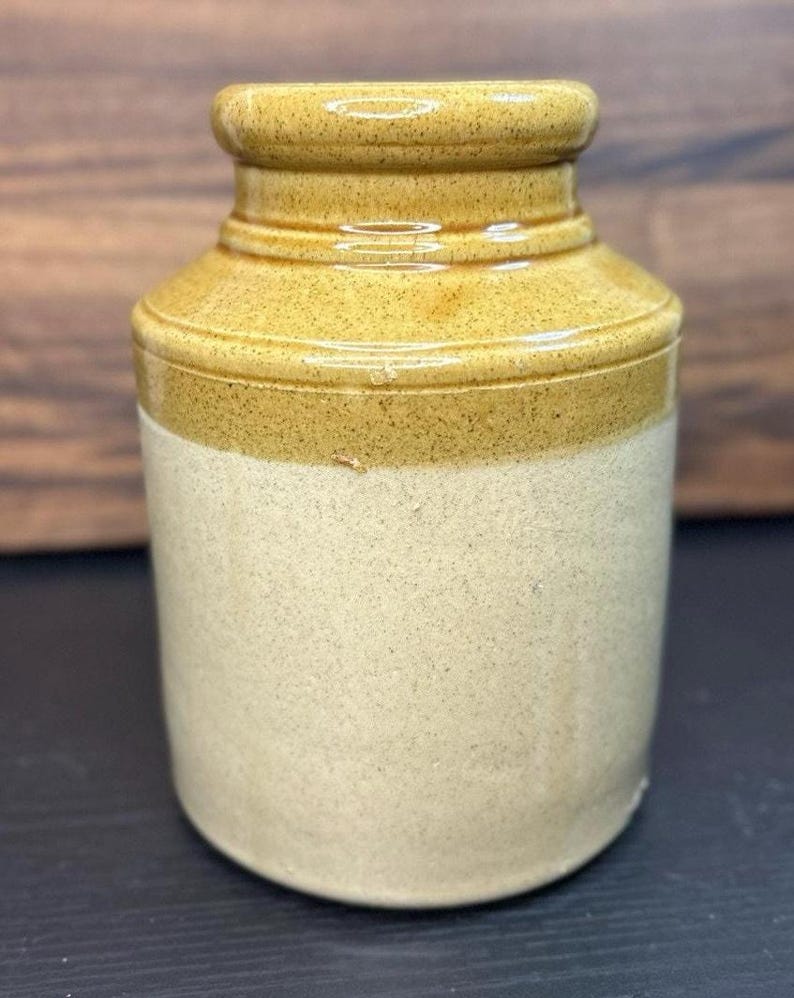 C.B. Skey Stoneware Jar, Antique English Farmhouse Crock, Salt-Glazed Tan Pottery (late 1800s, early 1900s)