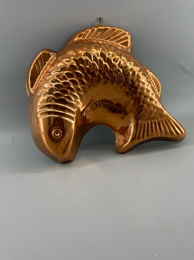 Vintage Solid Copper Fish Mold Made in Korea Tin Lined Wall Decor French Country Cottage Kitchen Coastal Copperware . Vintage copper mold