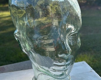 Busto vintage con testa in vetro verde, manichino decorativo di metà secolo degli anni '60.