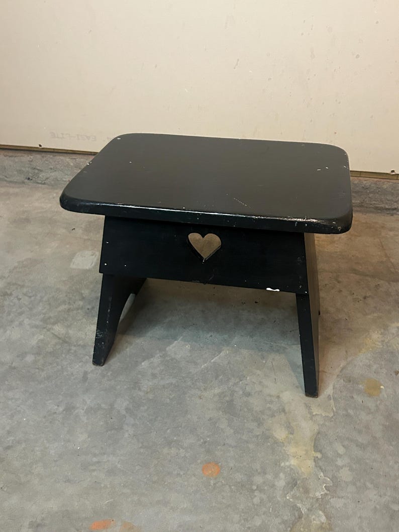 Antique Primitive Wooden Footstool Heart Cutout