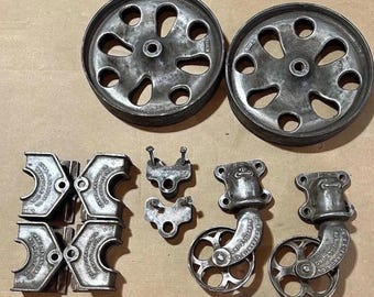 Antique Factory Cart Cast Iron Hardware Complete Set Chas E Francis Rushville Indiana Industrial Cart Wheels Original Parts