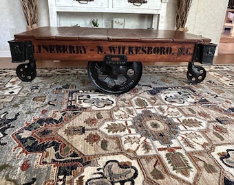 Antique Farm House Home Decor Original “dark Mahogany ” Factory Cart Coffee Table Lineberry Restored