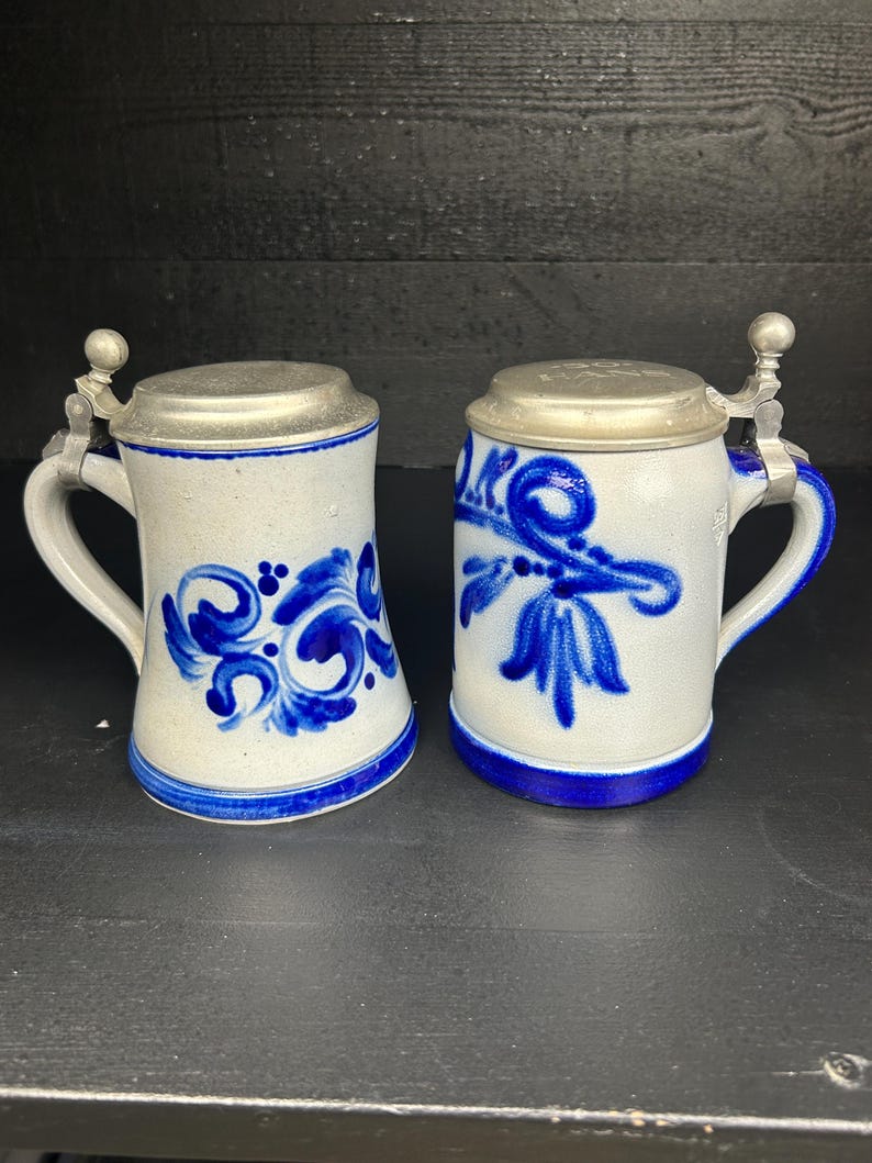 Vintage German Cobalt Stein Pair