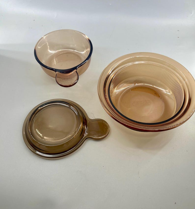 Vintage Corning Visions Amber 3 Piece Cookware Set