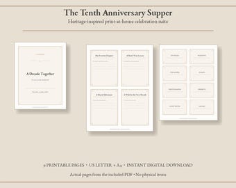 Kit per la festa del decimo anniversario: stampabile, tema vintage Heritage - Cartelli, etichette e biglietti per gli ospiti, download immediato.