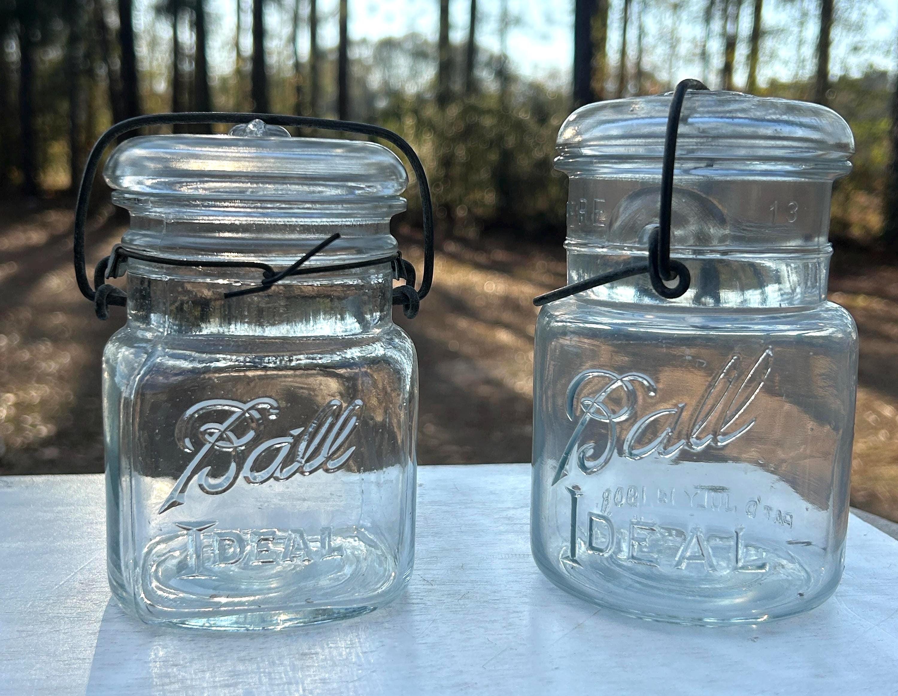 Ball Mason Jar 2個セット アンティーク Antique Ball Ideal Clear Glass Mason Jar Set of 2 Square Pint Tall