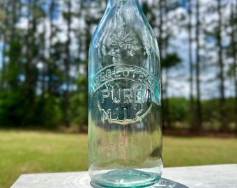 Vintage italienische Absolutely Pure Milchflasche geprägte Kuh Aqua Glas 1 Quart