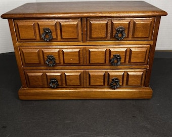 Vintage Wood 3 Tier 4 Drawer Jewelry Music Box Chest 1970&#39;s. Still Works Great!