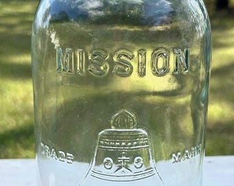 Rare Antique Hazel Atlas Mission Bell Mason Jar Aqua Blue Half Gallon Liberty Bell Embossed Zinc Lid Antique Fruit Jar . Scarce jar