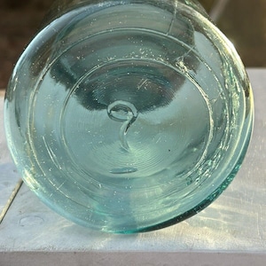 Rare Antique Blue Ball Perfect Mason Jar Blue with original Milk Glass Zinc Lid 1920’s #9. Gorgeous jar ! Has bubbles and a rare shaped 9 image 5