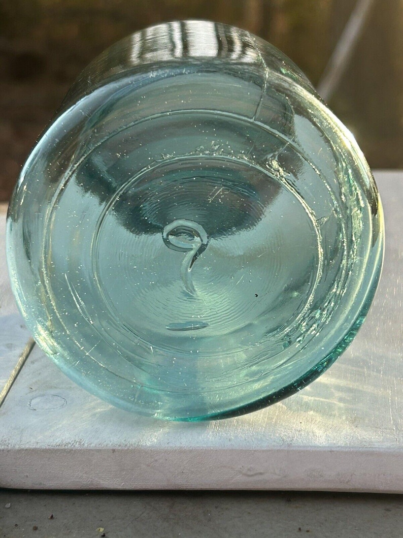 Rare Antique Blue Ball Perfect Mason Jar Blue with original Milk Glass Zinc Lid 1920’s #9. Gorgeous jar ! Has bubbles and a rare shaped 9 image 5