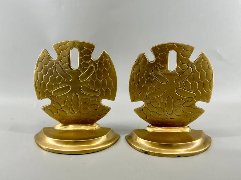 Vintage Solid Brass Sand Dollar Bookends